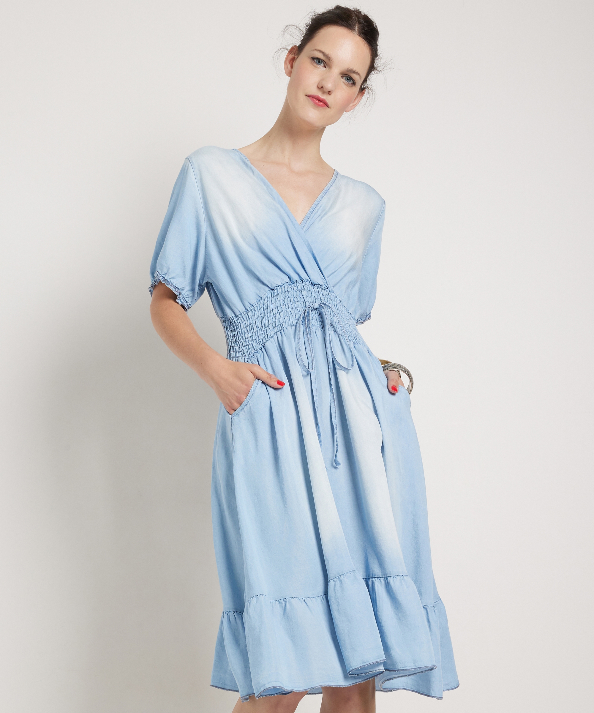 midi jurk met gesmockte taille
