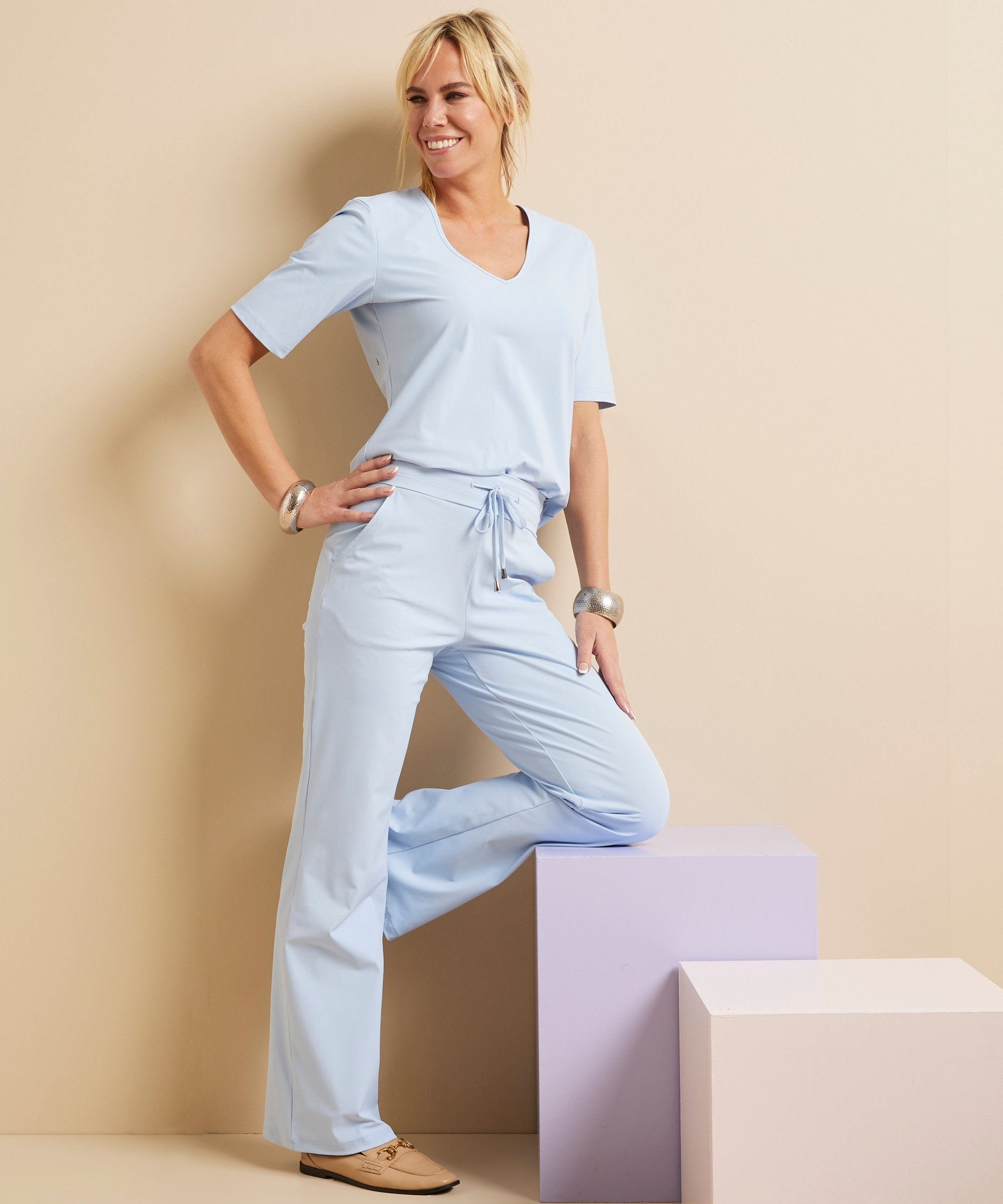 wide fit broek travelstof