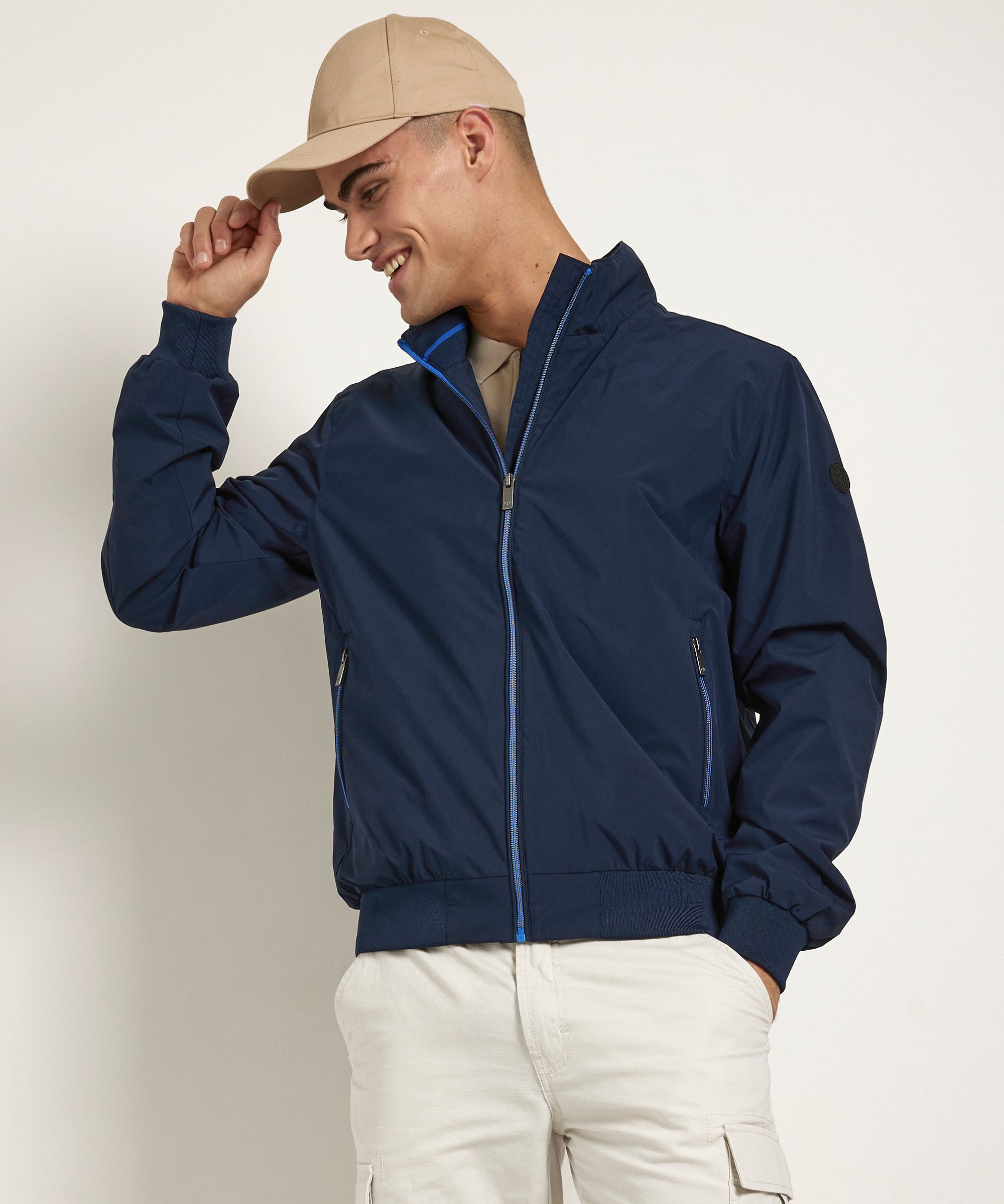 blauwe bomber jas