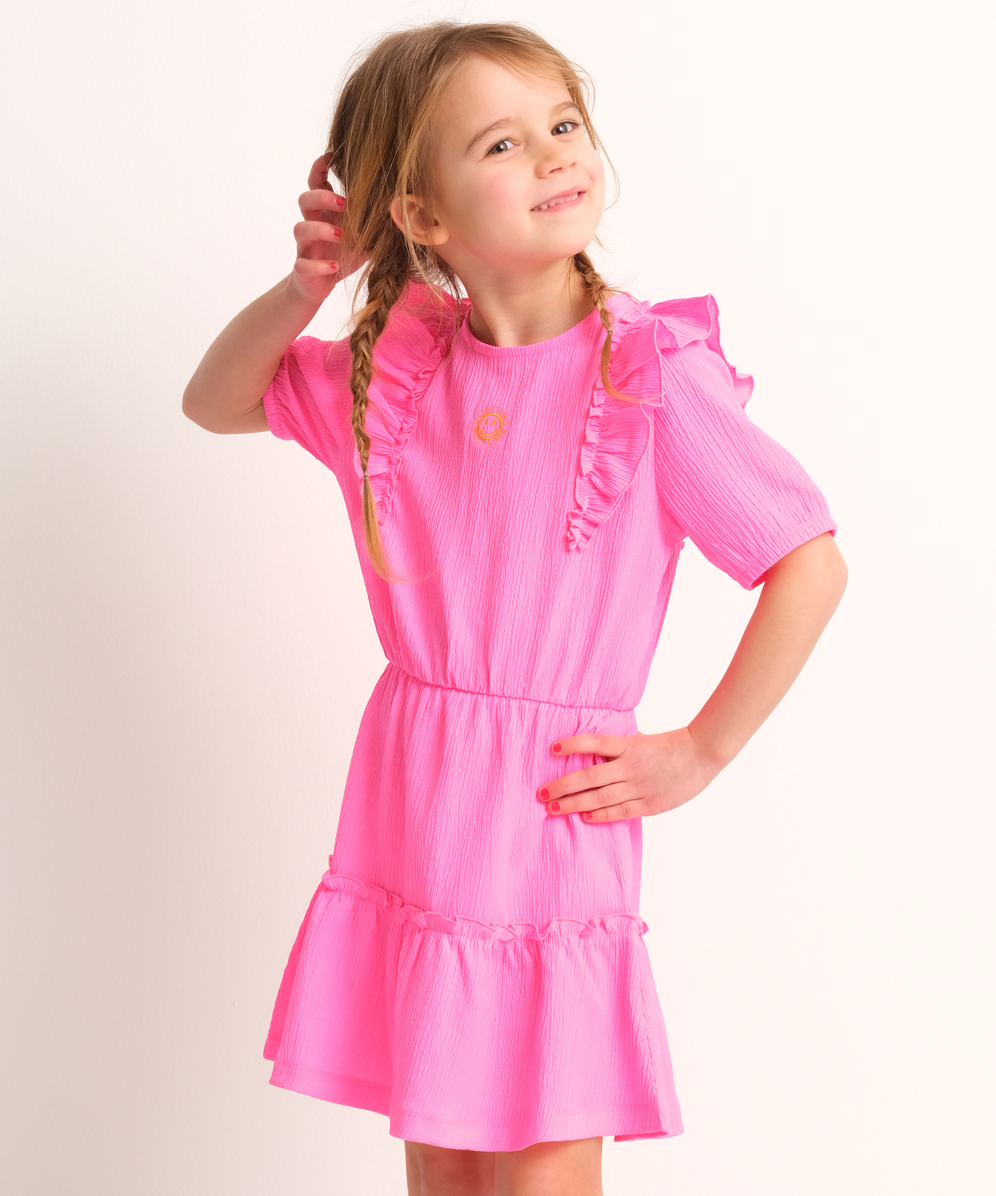 Meisjes fancy crepe jurk uni roze 