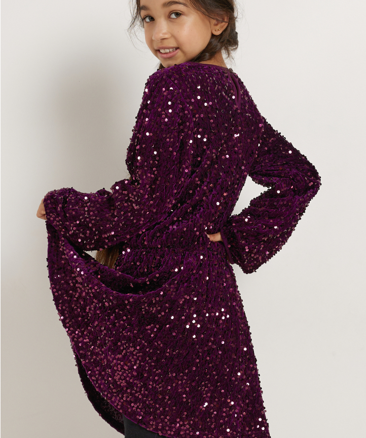 Pailletten Jurk Terstal Meisjes Jurk Uni Mousseline Jurk Met Open