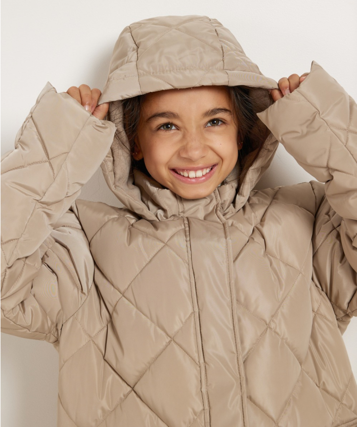 Lange beige puffer jas best sale