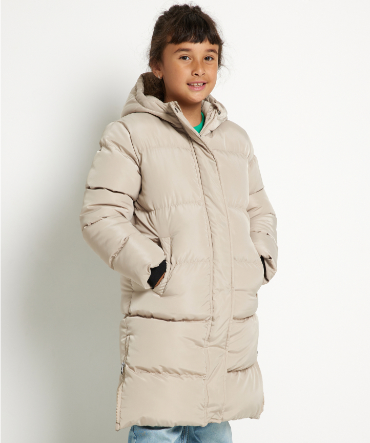 Lange beige clearance puffer jas