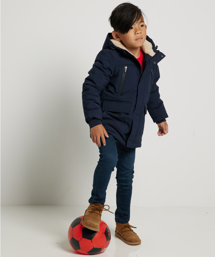 blauwe parka