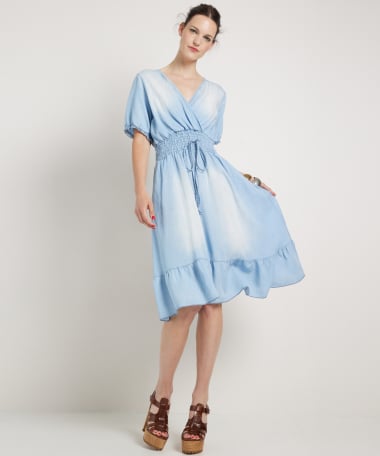 midi jurk met gesmockte taille