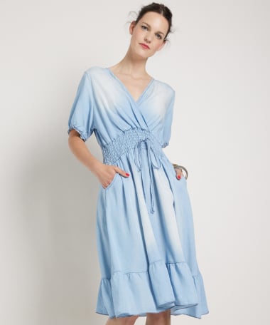 midi jurk met gesmockte taille