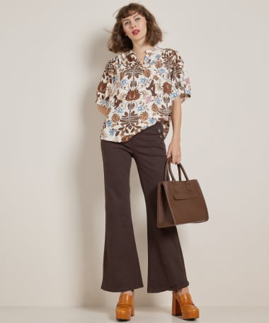 wide fit stretch twill broek knopen