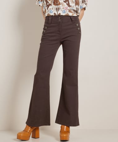wide fit stretch twill broek knopen
