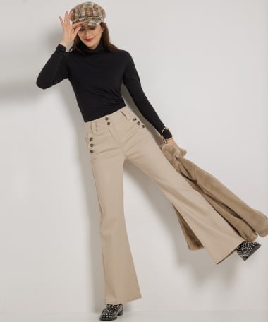wide fit stretch twill broek knopen