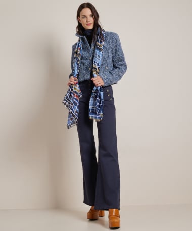 wide fit stretch twill broek knopen