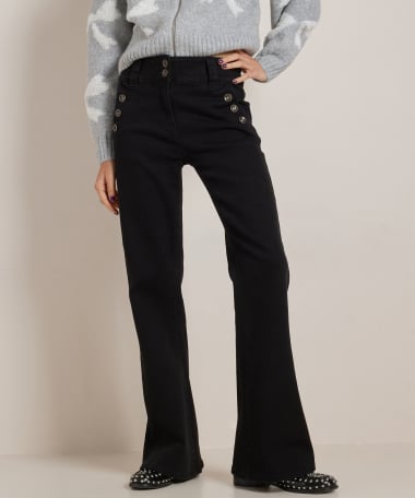 wide fit stretch twill broek knopen