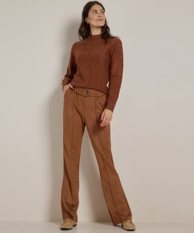 suedine flared fit broek met riem