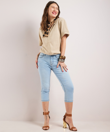 slim fit stretch denim capri broek