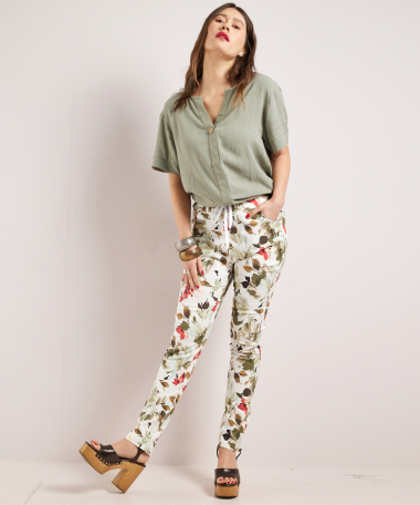 broek stretch twill bloemen
