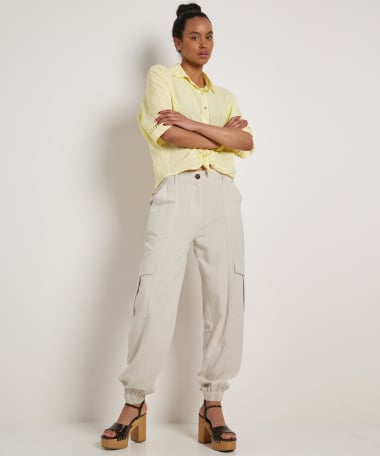 linnenlook loose fit broek cargo
