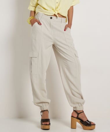 linnenlook loose fit broek cargo