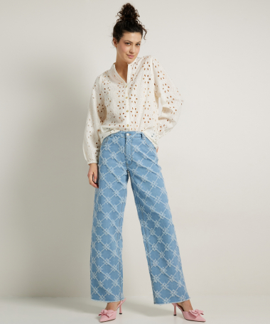 wide fit stretch jeans jacquard
