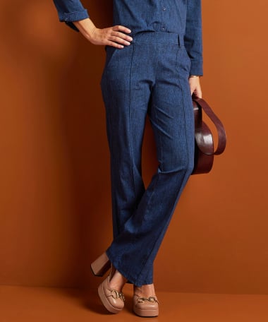 wide fit broek travelstof met naad