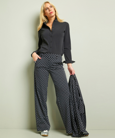wide fit broek travelstof polkadot