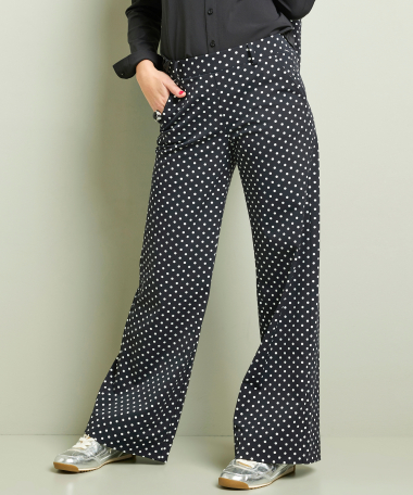 wide fit broek travelstof polkadot