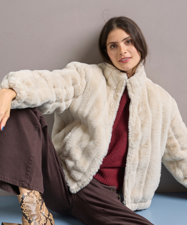 faux fur jas met strepen