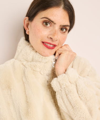 faux fur jas met strepen