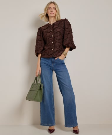 jacquard blazer met pofmouw