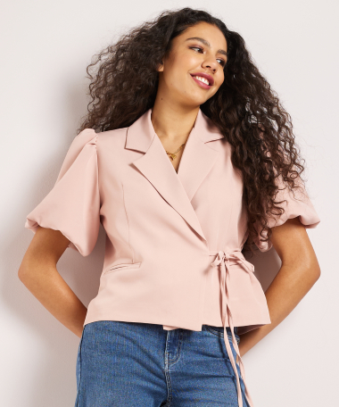 blazer met pofmouw en strikdetail