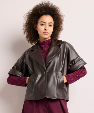 lederlook blazer met korte mouw