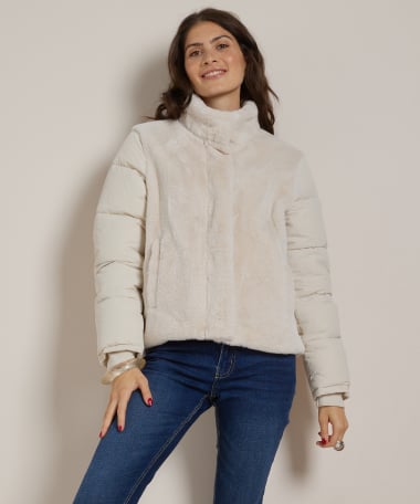 fake fur jas met doorgestikte mouwen