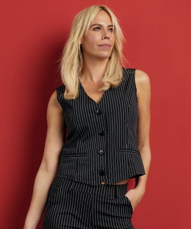 travelstof gilet pinstripe