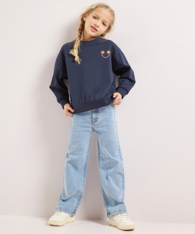 wide fit stretch jeans embroidery