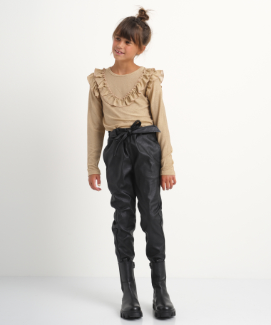 Lederlook broek met strikceintuur