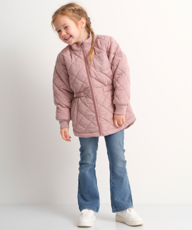 roze doorgestikte parka jas