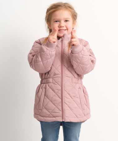 roze doorgestikte parka jas