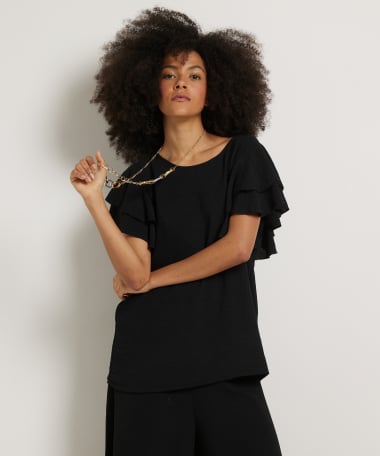 uni t-shirt met wijde ruchemouw