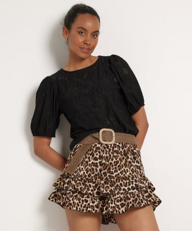 ajour t-shirt met pofmouw