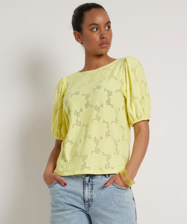 ajour t-shirt met pofmouw