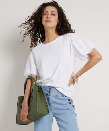t-shirt met kanten pofmouw