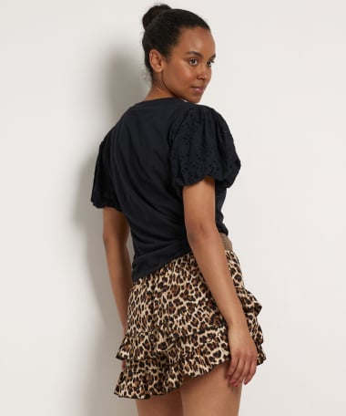 t-shirt met kanten pofmouw