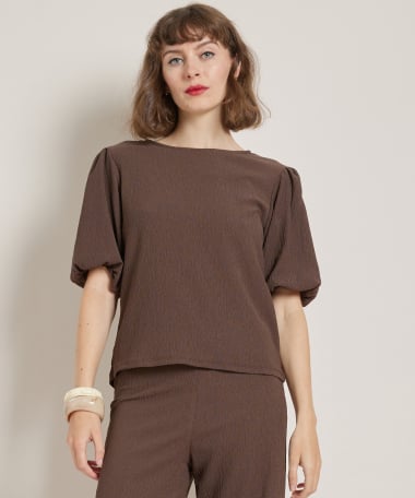 uni t-shirt met pofmouwen