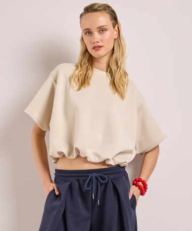 korte scuba t-shirt met elastiek