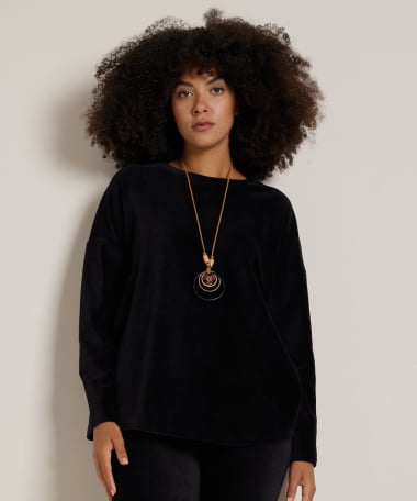 rib velvet top met ketting