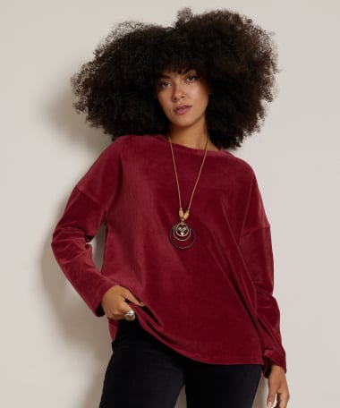 rib velvet top met ketting