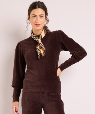 rib velvet top pofmouwen