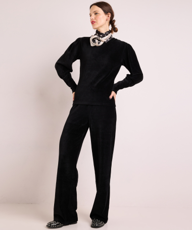 rib velvet top pofmouwen