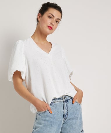 glitter top met v-hals