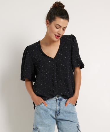 glitter top met v-hals