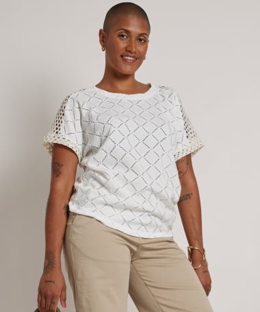 ajour top met gehaakte mouw