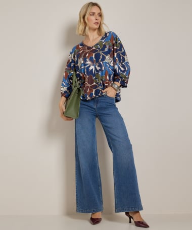 wijde top met bloemenprint